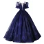 Vintage / Originale Simple Bleu Marine Paillettes Robe De Bal 2022 Robe Boule Encolure Dégagée Manches Courtes Dos Nu Longue Robe De Ceremonie