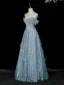 Sexy Fashion Sky Blue Beading Sequins Feather Evening Dresses  2026 A-Line / Princess Strapless Sleeveless Backless Floor-Length / Long Formal Dresses