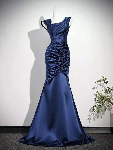 Vintage Originale Bleu Roi Robe De Bal 2026 Trompette Sirène Encolure Dégagée Sans Manches Dos Nu Longue Robe De Ceremonie