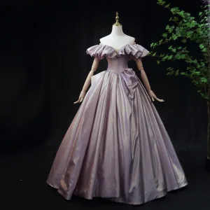Elegant Glitter Purple Ballkjoler 2025 Ballkjole Strapless Uten Ermer Ryggløse Feie Tog Ball Formelle Kjoler