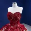 High-end Burgundy Beading Pearl Sequins Lace Flower Appliques Prom Dresses 2022 Ball Gown Strapless Sleeveless Backless Chapel Train