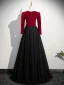 Vintage / Retro Burgundy Beading Velvet Prom Dresses 2025 A-Line / Princess Scoop Neck Long Sleeve Floor-Length / Long Formal Dresses