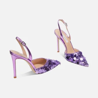 Sexy Purple Evening Party Sequins Womens Sandals 2024 10 Cm Stiletto Heels Pointed Toe Sandals High Heels