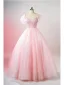 Schöne Rosa Perlenstickerei Perle Pailletten Ballkleider 2025 Ballkleid Eckiger Ausschnitt Kurze Ärmel Rückenfreies Lange Ball Festliche Kleider