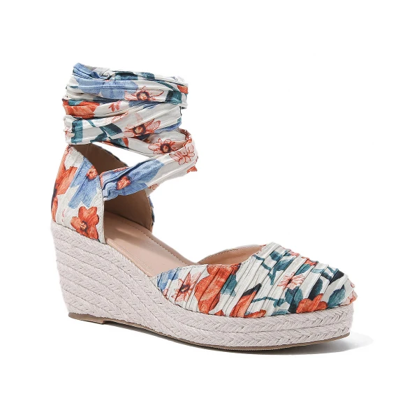 Fashion White Summer Street Wear Womens Sandals 2023 Ankle Strap 7 cm Wedges Square Toe Sandals