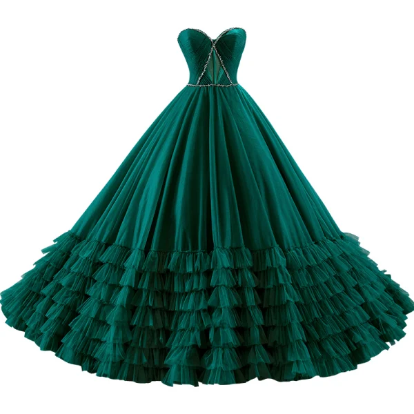High-end Vintage / Retro Dark Green Pleated Prom Dresses 2023 Ball Gown Strapless Beading Sleeveless Backless Sweep Train Prom Formal Dresses