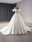High-end Elegant White Lace Satin Wedding Dresses 2024 Ball Gown Off-The-Shoulder Sleeveless Court Train Prom