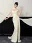 Light Ivory Split Front Trumpet / Mermaid Wedding Dresses 2026 Strapless Sleeveless Backless Sweep Train