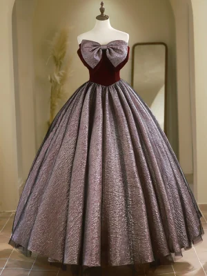 Élégant Bordeaux Robe De Bal 2024 Robe Boule Bustier Noeud Sans Manches Dos Nu Longue Promo Robe De Ceremonie