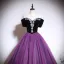 Vintage / Retro Purple Sequins Rhinestone Prom Dresses 2023 Ball Gown Off-The-Shoulder Short Sleeve Backless Floor-Length / Long Prom Formal Dresses