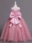Chic / Belle Rose Bonbon Paillettes Appliques Anniversaire Robe Ceremonie Fille 2024 Robe Boule Encolure Dégagée Sans Manches Dos Nu Noeud Longue