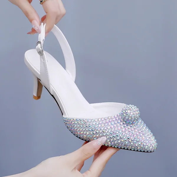 Chic / Beautiful Multi-Colors Rhinestone White Wedding Shoes 2026 6 cm Stiletto Heels Pointed Toe Wedding High Heels