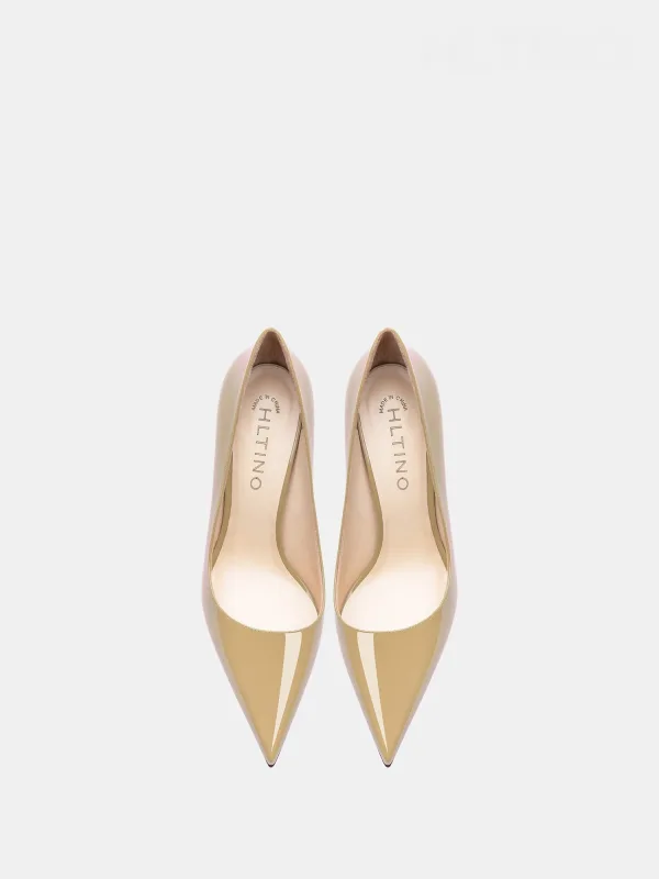 Schöne Khaki Büro OL Lackleder Spitzschuh Pumps 2026 Leder 10 cm Stilettos Hochhackige