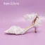 Elegant White Pearl Lace Butterfly Flower Wedding Shoes 2024 Ankle Strap 9 cm Stiletto Heels Pointed Toe Wedding Sandals High Heels