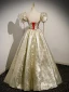Chic / Beautiful Gold Glitter Prom Dresses 2023 A-Line / Princess Square Neckline Puffy Short Sleeve Backless Floor-Length / Long Prom Formal Dresses
