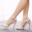 Elegant White Satin Pearl Ankle Strap Wedding Shoes 2025 10 cm Stiletto Heels Open / Peep Toe Wedding Sandals High Heels
