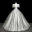 Demure Grey Satin Prom Dresses 2025 Ball Gown Square Neckline Short Sleeve Backless Bow Floor-Length / Long Prom Formal Dresses