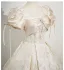 Chic / Beautiful Champagne Rhinestone Printing Prom Dresses 2025 Ball Gown Square Neckline Short Sleeve Backless Floor-Length / Long Prom Formal Dresses