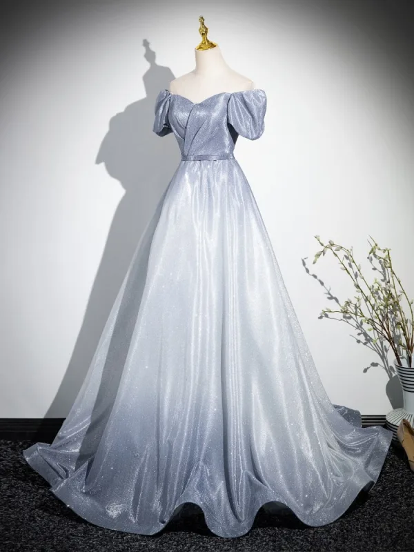 Chic / Beautiful Multi-Colors Grey Glitter Prom Dresses 2024 A-Line / Princess Square Neckline Short Sleeve Backless Floor-Length / Long Prom Formal Dresses