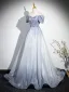 Chic / Beautiful Multi-Colors Grey Glitter Prom Dresses 2024 A-Line / Princess Square Neckline Short Sleeve Backless Floor-Length / Long Prom Formal Dresses