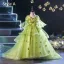 Flower Fairy Sage Green Appliques Birthday Flower Girl Dresses 2024 Ball Gown V-Neck Bell sleeves Floor-Length / Long