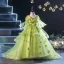 Flower Fairy Sage Green Appliques Birthday Flower Girl Dresses 2024 Ball Gown V-Neck Bell sleeves Floor-Length / Long