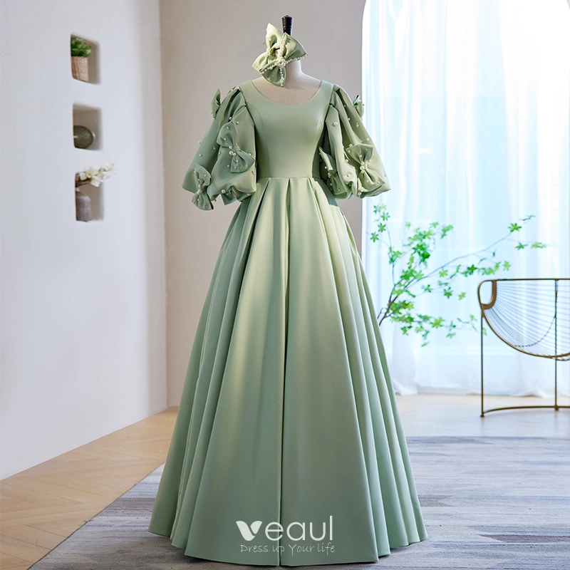 green dress for pregnant women Zapaka Women Sage Green One Shoulder Bridesmaid Dress Sheath Satin Long Wedding Guest Dress, Sage / US24W main image 0
