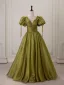 Chic / Belle Vert Cendré Robe De Bal 2025 Princesse V-Cou Gonflée Manches Courtes Dos Nu Longue Robe De Ceremonie