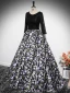 Vintage / Retro Black Printing Prom Dresses 2024 Ball Gown Scoop Neck Long Sleeve Backless Floor-Length / Long Prom Formal Dresses