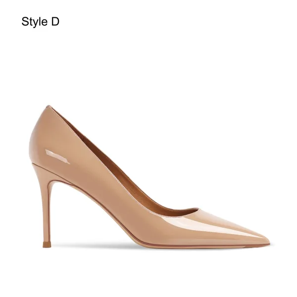 Schöne Nude Handgefertigt Lackleder Ball Pumps 2024 Leder 8 cm Stilettos Spitzschuh Pumps Hochhackige