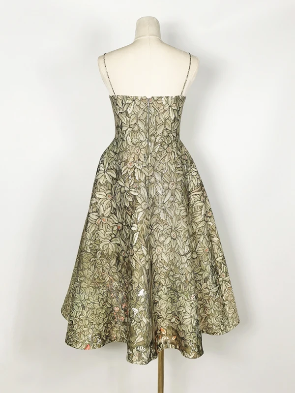 Fashion Clover Green Floral Prom Dresses 2022 A-Line / Princess Strapless Sleeveless Backless Tea-length Prom Formal Dresses