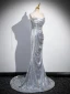 Sexy Scintillantes Argenté Paillettes Robe De Soirée 2024 Trompette / Sirène Bretelles Spaghetti Sans Manches Dos Nu Train De Balayage Soirée Robe De Ceremonie