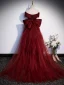 Sexy Burgundy Evening Dresses 2023 Trumpet / Mermaid Off-The-Shoulder Sleeveless Backless Bow Sweep Train Evening Party Formal Dresses