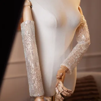 Sparkly Champagne Beading Sequins Wedding Bridal Gloves 2026