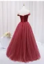 Chic / Beautiful Watermelon Beading Velvet Prom Dresses 2024 Ball Gown Off-The-Shoulder Sleeveless Backless Floor-Length / Long Prom Formal Dresses