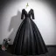Vintage / Retro Black Sequins Prom Dresses 2025 Ball Gown V-Neck 3/4 Sleeve Backless Floor-Length / Long Formal Dresses