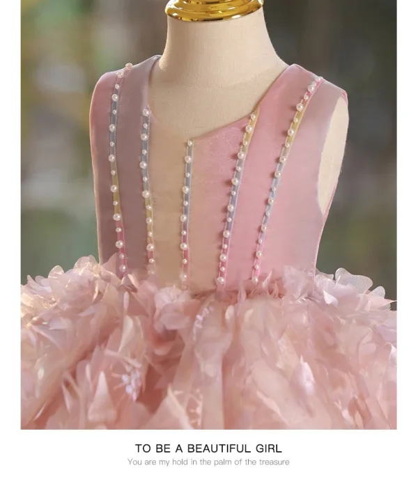 Lovely Blushing Pink Pearl Appliques Short Birthday Flower Girl Dresses 2024 Ball Gown Scoop Neck Sleeveless Backless