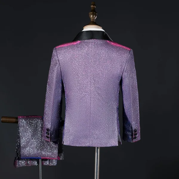 Fashion Bling Bling Purple 5-piece Glitter Rhinestone Long Sleeve Boys Wedding Suits 2025