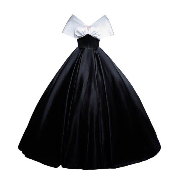 Audrey Hepburn Style Black Satin Prom Dresses 2024 Ball Gown V-Neck Short Sleeve Backless Floor-Length / Long Prom Formal Dresses