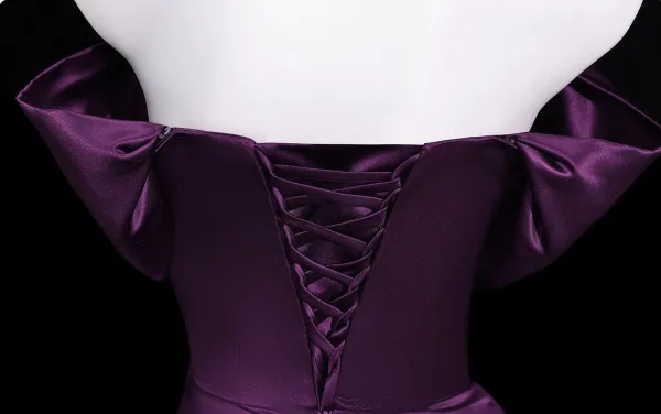 Vintage / Retro Purple Evening Dresses 2026 Trumpet / Mermaid Off-The-Shoulder Short Sleeve Backless Floor-Length / Long Evening Party Formal Dresses