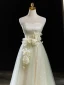 Chic / Beautiful Sage Green Sequins Appliques Prom Dresses 2024 A-Line / Princess Strapless Sleeveless Backless Bow Floor-Length / Long Prom Formal Dresses