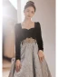 Chic / Beautiful Black Suede Prom Dresses 2022 A-Line / Princess Square Neckline Rhinestone Long Sleeve Floor-Length / Long Formal Dresses
