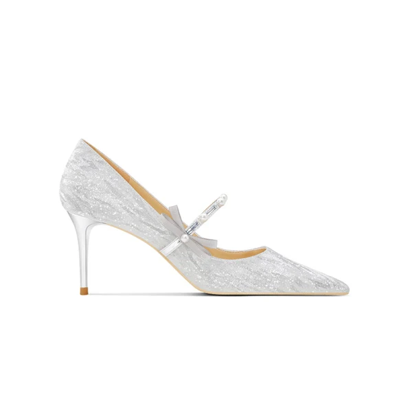 Charmant Argenté Paillettes Perle Noeud Chaussure De Mariée 2023 Cuir 6 cm Talons Aiguilles À Bout Pointu Mariage Escarpins Talons Hauts