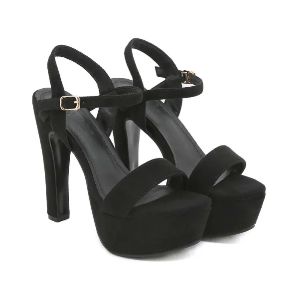 Sexy Noire Cocktail Sandales Femme 2022 Bride Cheville 13 cm Talons Épais Peep Toes / Bout Ouvert Sandales Talons Hauts