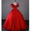 Élégant Rouge Perlage En Dentelle Fleur Robe De Bal 2023 Robe Boule Satin Encolure Dégagée Gonflée Manches Courtes Dos Nu Longue Promo Robe De Ceremonie