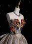 Vintage / Retro Unusual Gold Printing Sequins Prom Dresses 2024 A-Line / Princess Strapless Sleeveless Backless Bow Floor-Length / Long Prom Formal Dresses