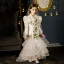 Vintage / Retro White Embroidered Wedding Cascading Ruffles Flower Girl Dresses 2024 Ball Gown Covered Button V-Neck Long Sleeve Floor-Length / Long