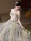 Flower Fairy Sage Green Appliques Prom Dresses 2025 A-Line / Princess Strapless Sleeveless Backless Sweep Train Prom Formal Dresses