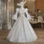Medieval White Beading Sequins Lace Flower Prom Dresses 2024 Ball Gown High Neck Bell sleeves Floor-Length / Long Prom Formal Dresses