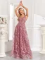 Chic / Beautiful Lace Flower Dusky Pink Prom Dresses 2024 A-Line / Princess V-Neck Sleeveless Backless Floor-Length / Long Prom Formal Dresses
